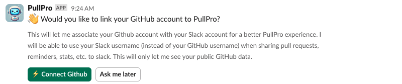 An illustration depicting the Slack app requesting to associate a user's GitHub account.