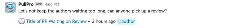 Screenshot of public channel reminder in a Slack channel.