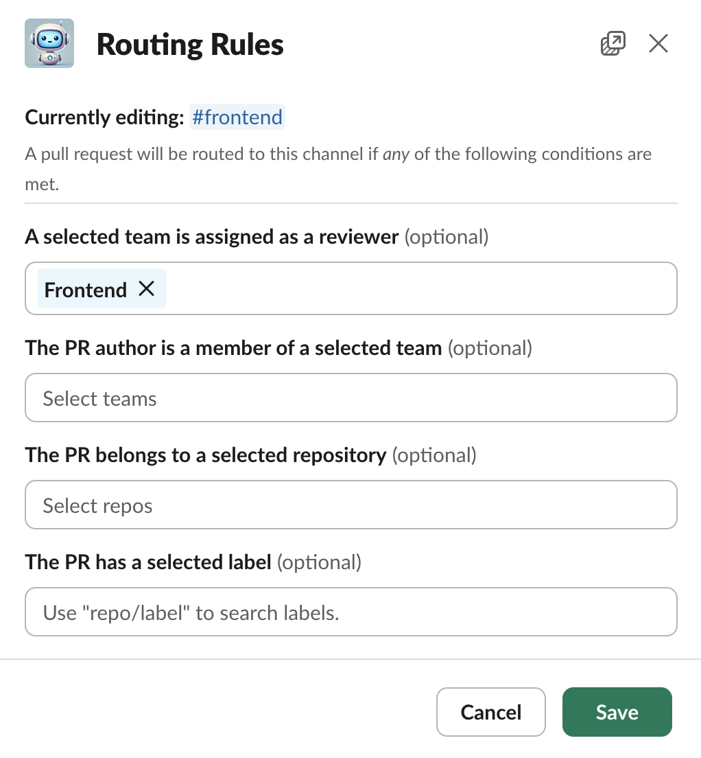 A screenshot of routing settings in the app settings panel.